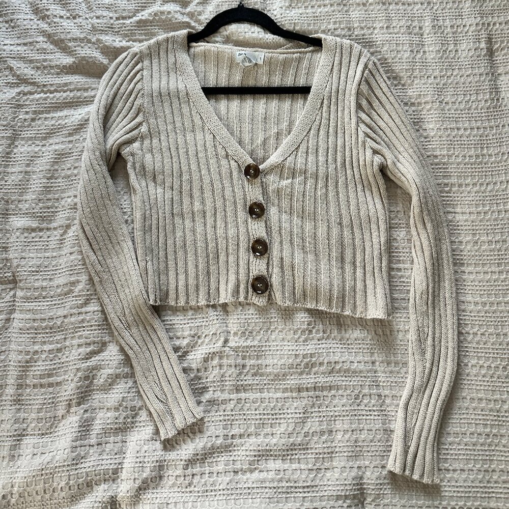 RSQ Women's Cream and Tan Cardigan small